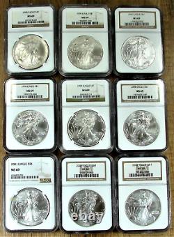 1986-2023 American Silver Eagle Set NGC Certified MS69 39 Coins Complete T1 T2
