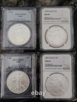 1986 2023 COMPLETE 39 AMERICAN SILVER EAGLE COIN SET (Mix NGC & PCGS) MS69