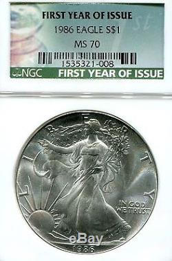 1986 American Silver Eagle Ngc Ms70 First Year Issue Label