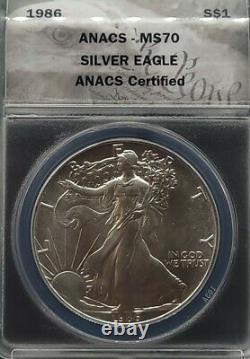 1986 ANACS MS70 American Silver Eagle $1 Certified Government Issue 1oz Silver