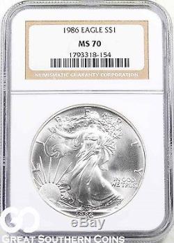 1986 American Eagle Silver Dollar, 1 oz Silver, NGC MS 70 Price Guide $1350