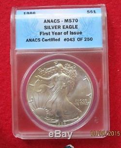 1986 American Eagle Silver Dollar Graded MS 70