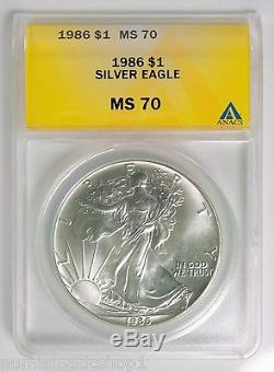 1986 American Silver Eagle $1 ASE ANACS MS 70 Top Pop Registry Coin