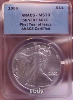 1986 American Silver Eagle 1-oz Anacs Perfect Ms-70 Top-pop Highest-grades