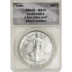 1986 American Silver Eagle ANACS MS70 First Strike