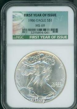 1986 American Silver Eagle Ase S$1 Ngc Ms69 Special First Year Tag