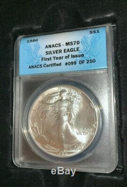 1986 American Silver Eagle MS70 ANACS S$1 First Year of Issue in Display Case $1