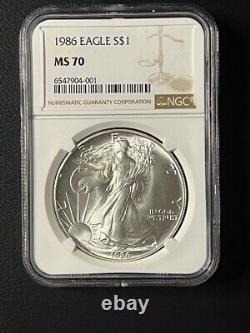 1986 American Silver Eagle MS70 NGC Brown Label