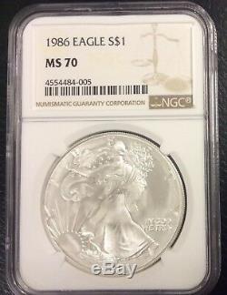 1986 American Silver Eagle NGC MS70. A TOTAL BEAUTY