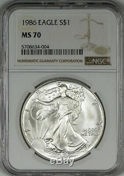 1986 American Silver Eagle NGC MS70 Blast White Problem Free Registry Quality