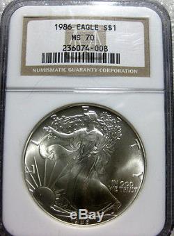 1986 American Silver Eagle NGC MS70 Perfect Coin