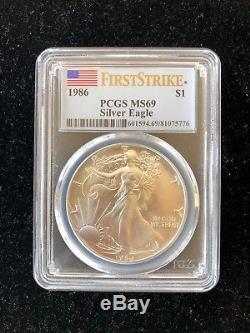 1986 American Silver Eagle Near Perfect PCGS MS69 First Strike