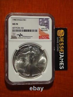 1986 American Silver Eagle Ngc Ms70 John Mercanti Signed Beautiful Coin Low Pop
