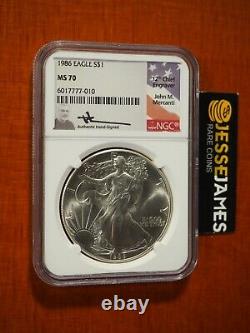 1986 American Silver Eagle Ngc Ms70 John Mercanti Signed Beautiful Coin Low Pop