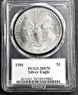 1986 American Silver Eagle PCGS MS70 Flag Label signed by John Mercanti