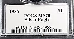 1986 American Silver Eagle PCGS MS70 Flag Label signed by John Mercanti
