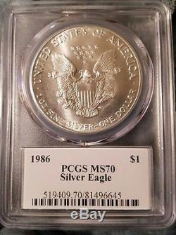 1986 American Silver Eagle PCGS MS70 Mercanti Signed