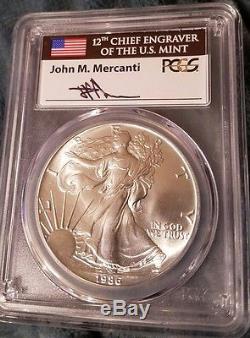1986 American Silver Eagle PCGS MS70 Mercanti Signed. LOW POPULATION