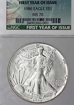 1986 MS70 American Silver Eagle $1 ASE, NGC Graded