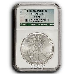 1986 NGC MS70 First Year of Issue 1 oz American Eagle. 999 Silver Dollar Coin