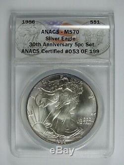 1986 P American Silver Eagle ANACS MS70 30TH Anniversary