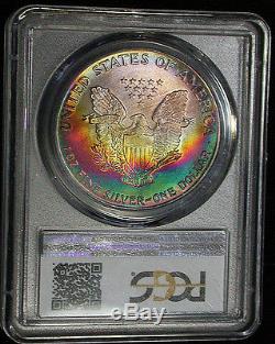 1986 PCGS MS69 Superb Gem Two Side Rainbow Toned American Silver Eagle
