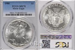 1986 Pcgs Ms70.999 Silver American Eagle $1 Coin! Perfect Grade! 1st Yr