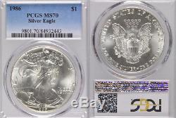 1986 Pcgs Ms70 Silver American Eagle $1 Coin! 1st Year! Perfect Grade
