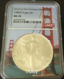 1986 S American Silver Eagle NGC MS70 San Francisco Bay Bridge Core