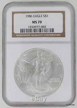 1986 Silver American Eagle Dollar $1 NGC MS70 (1533977-003)