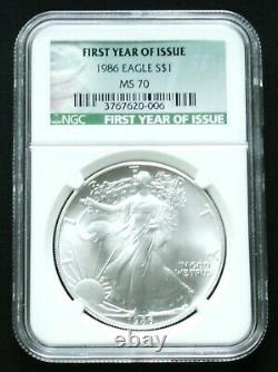 1986 Silver American Eagle First Year Issue Green Label NGC MS70 PERFECT MINT