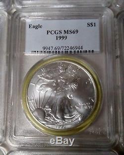 1986 thru 2005 20 Silver American Eagle PCGS MS-69 blue label with PCGS box