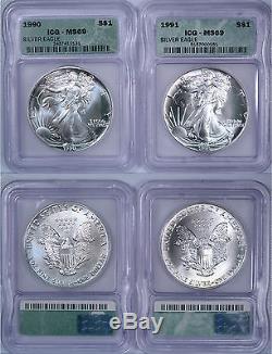 1986 to 2002 ICG MS69 AMERICAN SILVER EAGLE 17 COIN SET 1oz 999 FINE