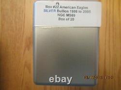 1986 to 2005 Complete American Silver Eagles Set NGC MS69 Lot of 20 in NGC Box