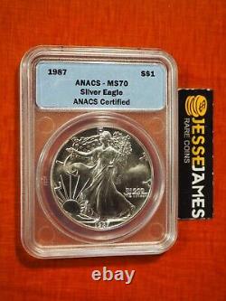1987 $1 American Silver Eagle Anacs Ms70 Blue Label