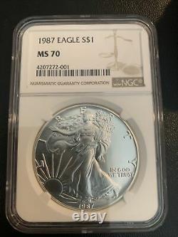 1987 American Silver Eagle NGC MS70 Brown Label