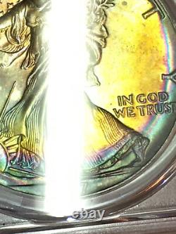 1987 MS67 PCGS Rainbow Toned Silver Eagle Goldshield/Trueview