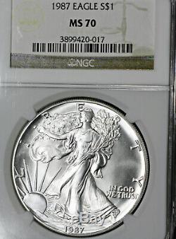 1987 MS70 American Silver Eagle $1 ASE, NGC Graded