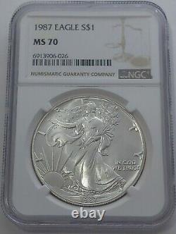 1987 Ngc Ms70 $1 Silver American Eagle Dollar 1 Oz. 999 Fine Bullion White Label