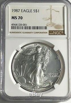 1987 Ngc Ms70 Silver American Eagle Mint State 1 Oz. 999 Fine Bullion