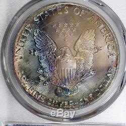 1987-P MS67 American Silver Eagle ASE $1, PCGS Graded, Colorfully Toned