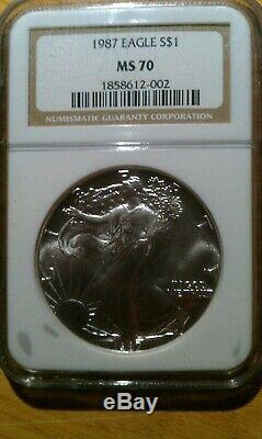 1987 Silver American Eagle $1 NGC MS70 Brown Label