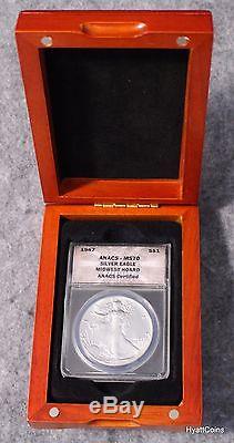 1987 Silver American Eagle ANACS MS70 Midwest Hoard with Display Box