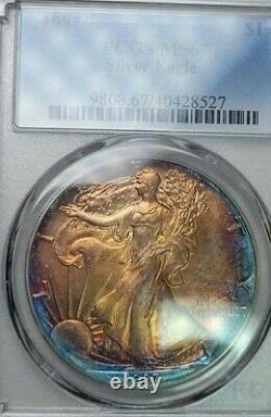 1987 Toned American Silver Eagle Dollar $1 ASE PCGS MS67 MONSTER Toning Coin
