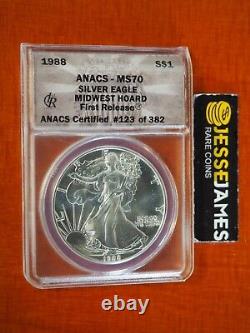 1988 $1 American Silver Eagle Anacs Ms70 First Release Midwest Hoard Pedigree