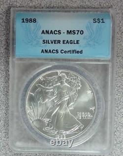 1988 American Silver Eagle $1 ANACS MS70 Grey Sheet $1100