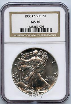 1988 American Silver Eagle $1 NGC MS 70 Bright And White