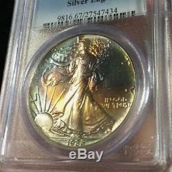 1988 American Silver Eagle 1 oz PCGS MS67 TONED Rainbow Toning $1 Coin