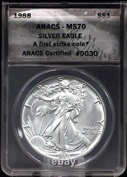 1988 American Silver Eagle ANACS MS70 First Strike