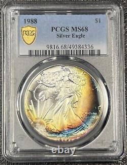 1988 MS68 American Silver Eagle PCGS Rainbow Toned